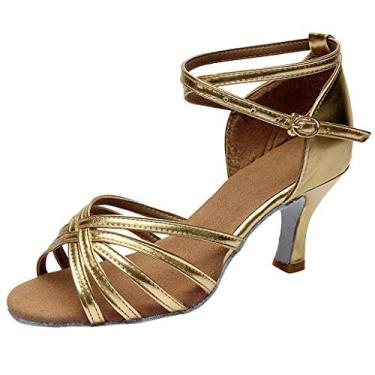 Imagem de Sapatos de dança latina femininos salsa dança de salão sandálias femininas de formatura sandálias femininas sandálias deslizantes, Dourado, 6