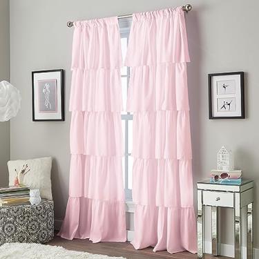Imagem de Painel de cortina com bolso de haste com babados, 213 cm, rosa, 1 painel
