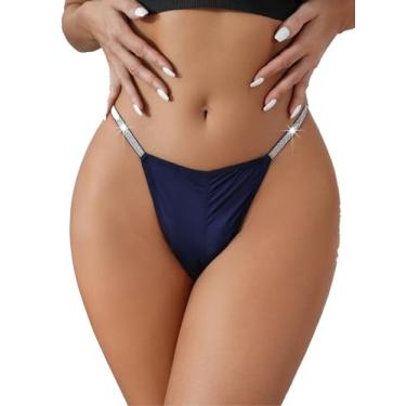 Imagem de Milumia Calcinha feminina sexy de renda, tanga tanga, lingerie atrevida, calcinha de biquíni, Glitter azul-marinho, M