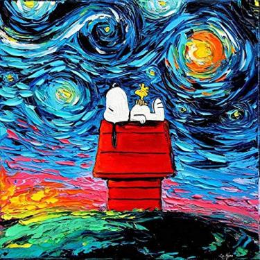 Imagem de Snoopy e a Noite Estrelada de Liu Kojima - 50x50 - Tela Canvas Para Quadro