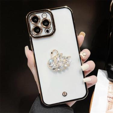 Imagem de Swan Diamond Phone Case para iPhone 11 12 13 Pro Max Mini XS XR X 6 6S 7 8 Plus SE 2020 2022 Capa de proteção de lente transparente, preta, para iPhone XS Max