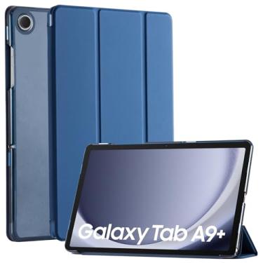 Imagem de CoBak Capa azul escura para dispositivo eletrônico portátil para Samsung Galaxy Tab A9 Plus 2023, capa de tablet de 10,9 polegadas com função hibernar automático, capa de couro PU à prova d'água