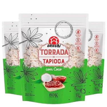 Imagem de Torrada de Tapioca com Coco Sem Glúten, Vegano Okoshi contendo 3 pacotes de 75g cada