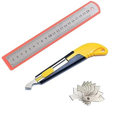 Imagem de XHBTS Conjunto de 11 peças de cortador de acrílico e lâminas de substituição com mini caixa, 1 régua de aço inoxidável de 20 cm, estilo fino, cortador multiuso com corte