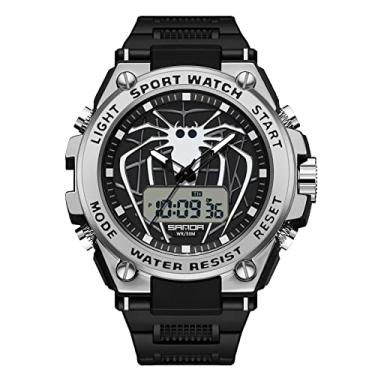 Imagem de RORIOS Relógio digital masculino multifuncional esportivo com alarme luminoso relógios de pulso militares para homens e meninos, Prata, L, Digital