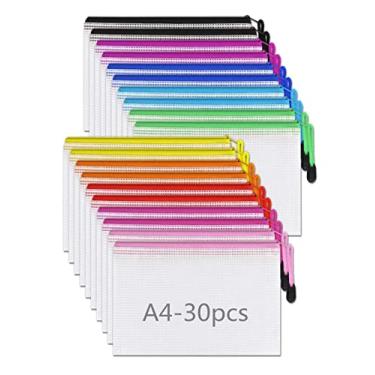 Imagem de Bolsa de documentos com zíper de malha de plástico 30 peças, pastas de arquivo de plástico com zíper, tamanho carta/tamanho A4, bolsa de documentos à prova d'água para escola e material de escritório, armazenamento de organização de artes e artesanato (10 cores)