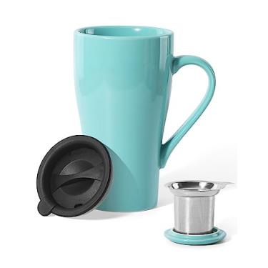 Imagem de ARRADEN Caneca de chá com infusor e tampa, copo grande de infusor de chá de 510 g, xícara de chá de porcelana com filtro e tampa de silicone, conjunto de canecas de chá para aniversário, dia das mães,