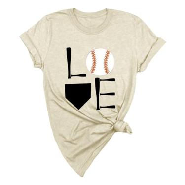 Imagem de Duobla Camiseta feminina de beisebol estampada moderna verão casual tops soltos manga curta camiseta básica bonita 2024 moda, Bege, P