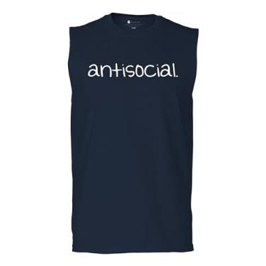 Imagem de Camiseta anti-social Muscle Funny Introvert Humor People Suck Stay at Home Anti Social Club Sarcástica Geek Masculina, Azul marinho, G