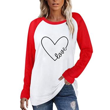 Imagem de Gumiao Moletom feminino gráfico Love 2024 moderno coração gráfico camisetas fofas amor coração camisetas dia dos namorados, Vermelho, M