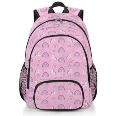 Imagem de FUMAFI Mochilas infantis de 45,7 cm para meninos e meninas, mochila escolar, capacidade, mochila para laptop para crianças de 6 a 12 anos de idade e meninos, Unicórnio arco-íris, Large