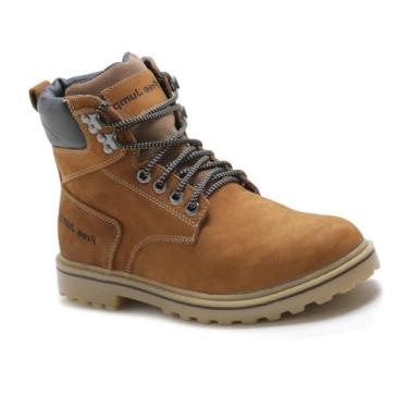 Imagem de Bota Botina Free Jump Original em Couro Legítimo e Reforçado para Homens, para Construção, Caminhadas, Caça, Pesca, Camping, Atividades Externas (Mostarda, BR, Adulto, Numérico, 38)