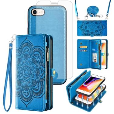 Imagem de Capa de celular para iPhone 7/8/SE 2020/2022 carteira com zíper com alça protetora de tela, porta-cartões de flores para iPhone7, iPhone8, 7s, 8s, SE2020, SE2022, 2, 3, 3ª geração, SE2, SE3, 7SE, 8SE,