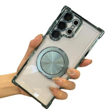 Imagem de Para Samsung S23 S24 S22 Ultra 360 Rotate Metal Bracket Case para Galaxy S24 Plus A53 A54 A55 A15 A25 Capa transparente, verde, para Samsung Note 20