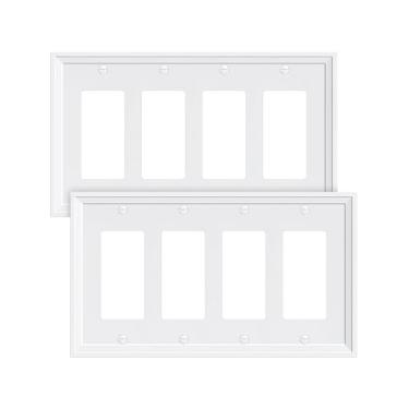Imagem de TREEWELL Pacote com 2 placas de cobertura decoradora quádrupla, placas de interruptor decorativas brancas e tampas de tomada, placas de parede de fibra de bambu natural para tomadas elétricas,