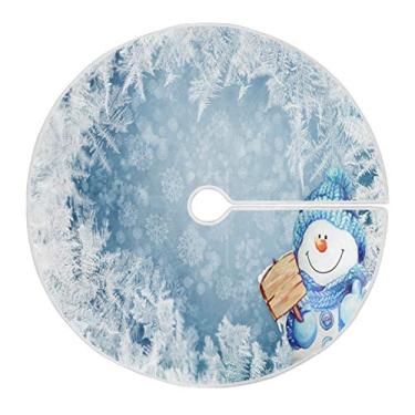 Imagem de Blueangle Saia de árvore de Natal estampa de boneco de neve azul, para decoração de tap...