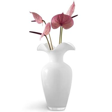 Imagem de Barski Vaso de vidro - Vaso de vidro branco - Flair Top - 29 cm de altura - Vaso para flor, rosa, tulipa, feito na Europa