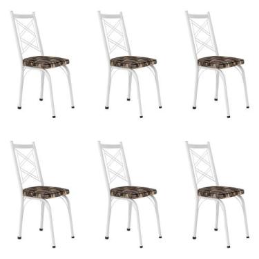 Imagem de Kit 6 Cadeiras de Cozinha Delaware Estampado Mosaico Palha Pés de Ferr