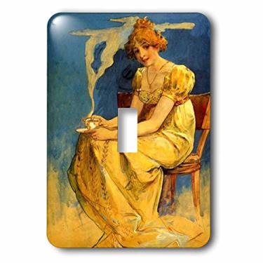Imagem de 3dRose lsp_223059_1 Imagem de Muchas Art Nouveau Coffee Ad, Lady in Yellow Holding Cup Interruptor único