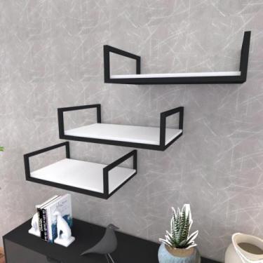 Imagem de Prateleira industrial suspensa estante parede nicho branca ferro e mad