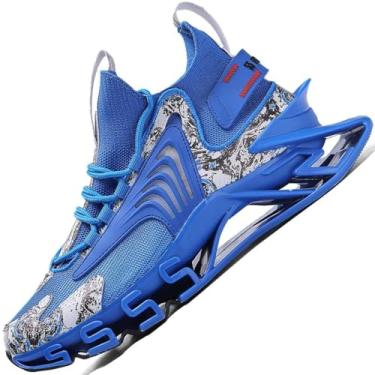 Imagem de GJUYC Tênis masculino tênis de corrida masculino trilha ar moda esporte masculino atlético masculino basquete caminhada casual caminhada masculino preto branco azul tamanho corredor respirável mulheres meninos crianças, Azul, preto, 6