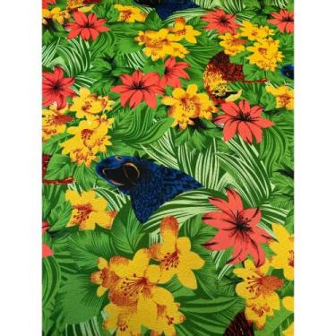 Imagem de Tecido Gorgurinho Arara Azul Floral Vermelho - 1,50m de Largura