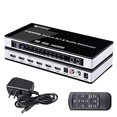 Imagem de Tendak Switch Hdmi com Extrator de Áudio - 4K 5 Portas Caixa de Switch Hdmi com Toslink Óptico Spdif + L/R Adaptador de Áudio Estéreo de 3,5 Mm com Arco de Suporte de Controle Remoto para Ps4/Roku/Xbo
