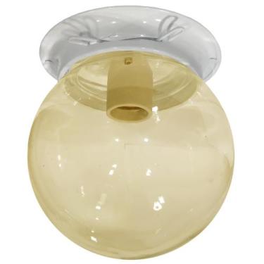 Imagem de Plafon Colonial Aluminio Branco Globo Ambar 10x15 Retrô - CM GLASS - C