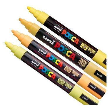 Imagem de Kit 4 Posca PC-5M Tons Amarelo, Pôr do Sol, Palha, Damasco - UNI