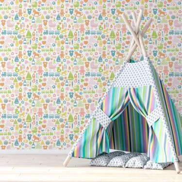 Imagem de Papel de Parede para Quarto de Bebê Brinquedos rolo 57x270cm - Quartin