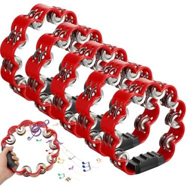 Imagem de Cindeer 5 peças de pandeiro em forma de pétala de plástico percussão sinos de mão para instrumento de ritmo musical para adultos escola família suprimentos de festa (vermelho)