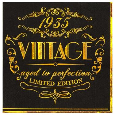 Imagem de Crisky Guardanapos de coquetel masculinos Black Gold Vintage 1991 Decorações de aniversário de 30 anos Decorações de mesa de bolo de sobremesa para bebidas Suprimentos de festa 50 unidades, 3 camadas