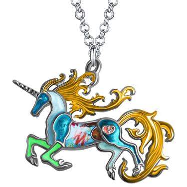 Imagem de DALANE Colar de unicórnio de liga de esmalte, pingente de cavalo, joias engraçadas, presentes para mulheres, 29mm x40mm, Zinco, Sem Pedra Preciosa