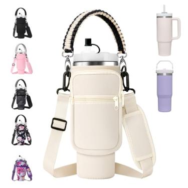 Imagem de AceTreker manga para garrafa de água com alça paracord para copo stanley de 40/30 onças, bolsa térmica isolada para caneca de carro com bolso para telefone e capa de palha para acessórios de