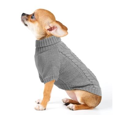 Imagem de EXPAWLORER Suéter de malha térmica para cães pequenos, médios e grandes, gola rolê, malha para cães, roupas de clima frio, moletom para inverno, pulôver para filhotes de gatos, cinza PP