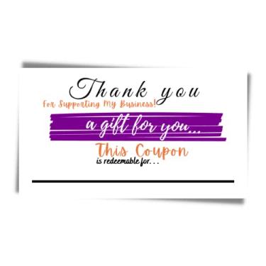 Imagem de 100 cartões de cupons Thank You for Supporting my Business - Inserção do pacote de vouchers de resgate de certificados - Impulsionador de vendas, clientes repetidos - Cartões de agradecimento para