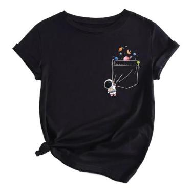 Imagem de Camiseta Feminina Moda Astronauta Desenho Planetas Algodão - Use Argum