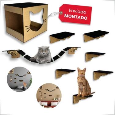 Imagem de Playground Para Gatos 8 Peças Mdf Com Carpete Ponte Prateleira Degrau 
