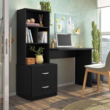 Imagem de Escrivaninha para Quarto Cristal 2 Gavetas e 3 Nichos Cor Preto Fosco 