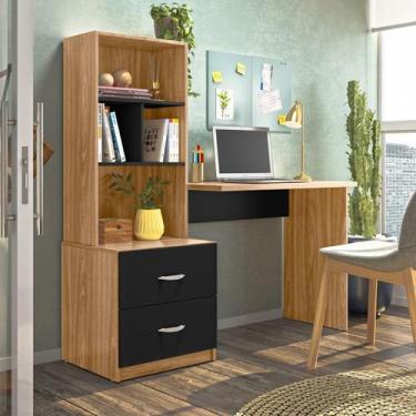 Imagem de Escrivaninha para Quarto Cristal 2 Gavetas e 3 Nichos Cor Nature e Pre