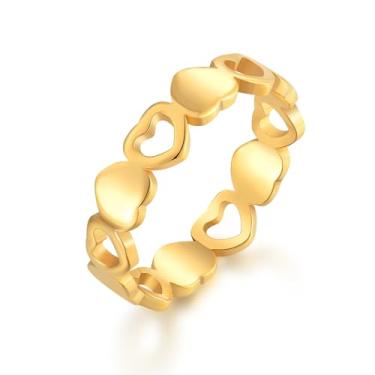 Imagem de Raymard Anel feminino de eternidade de coração de aço inoxidável, anel de amor empilhável altamente polido para mulheres, dia dos namorados, dia das mães, aniversário para mulheres, tamanho 5-9, Aço