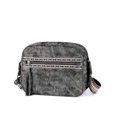 Imagem de FADEON Bolsas transversais para mulheres designer senhora bolsa transversal bolsa de ombro de couro PU alça larga borla, Jeans preto