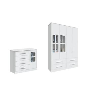 Imagem de Guarda Roupa e Cômoda Infantil Moveis Peroba Charlo Elo MDF, Branco