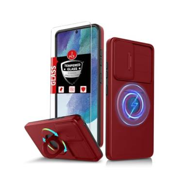 Imagem de FRLMOOES Capa magnética para Samsung Galaxy S21 FE compatível com carregamento MagSafe sem fio, com 2 protetores de tela, anel de suporte integrado + capa para câmera, antiarranhões, à prova de