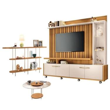 Imagem de Estante Home Theater Titan Off White Cinamomo e Aparador Infinity e Me