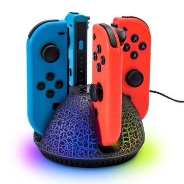Imagem de Controller Charger for Nintendo Switch 1 Joy Con, Charging Dock for 4 Joycon Controllers, Charging Station Compatible with Switch OLED Accessories with Color Light and Charging Cable (Black)
