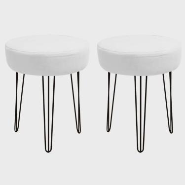 Imagem de Kit 02 Banquetas Puff Jullia Luxo 55cm Industrial Ferro Preto Corino Branco - Ahazzo Móveis