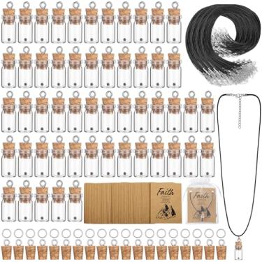 Imagem de Conjunto de 50/100 colares de garrafa de mostarda com semente de mostarda e colar artesanal de semente de mostarda inclui frascos de vidro ultra transparente de 0,5 ml, correntes e cartões cristãos