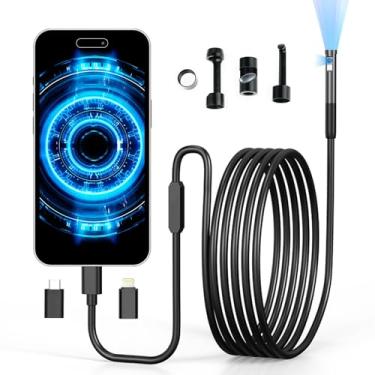 Imagem de PETCHOR Câmera de endoscópio de lente dupla com luz, câmera de inspeção de boroscópio 1920p com 8+1 luzes LED ajustáveis, câmera cobra impermeável IP67 de 7,9 mm para iPhone, Android, iOS