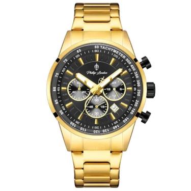 Imagem de Relógio Phillip London Masculino Ref: Pl80392645m Pr N Cronógrafo Dourado